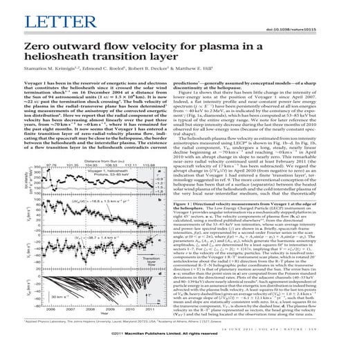  Zero outward flow velocity for plasma in a  heliosheath transition laye