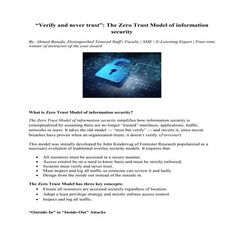“Verify and never trust”: The Zero Trust Model of information security