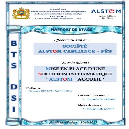 MISE EN PLACE D'UNE SOLUTION INFORMATIQUE ‘ ALSTOM _ ACCUEIL ’ | PDF