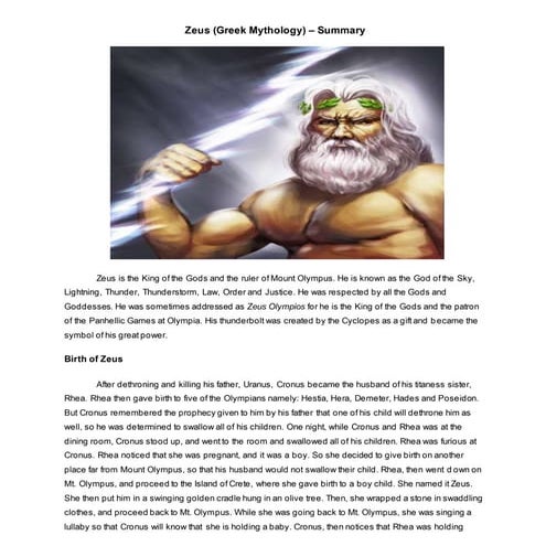 Zeus (Greek Mythology) - Summary