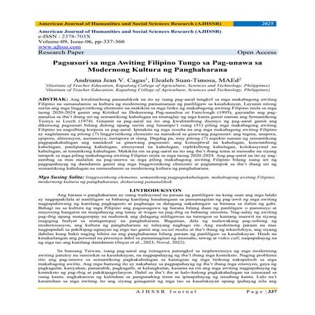 Pagsusuri Sa Mga Awiting Filipino Tungo Sa Pag Unawa Sa Modernong