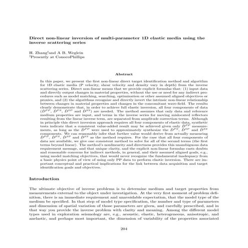 Direct non-linear inversion of multi-parameter 1D elastic media using the inv...