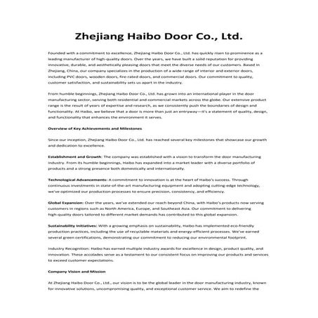 Interior Door Factory - Zhejiang Haibo Door Co., Ltd. | PDF