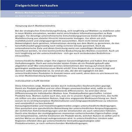 Zielgerichtet Verkaufen: Mittels Marktforschung Potentiale erkennen und nutzen