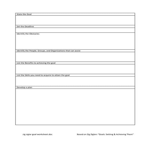 Zig Ziglar Goal Worksheet | PDF
