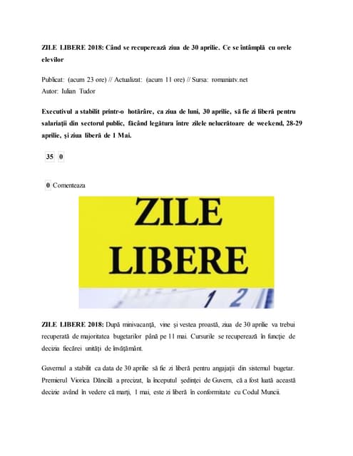 Zile Libere 2018 Codul Muncii