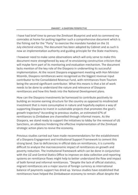 Zimasset revisited from the diaspora perspective