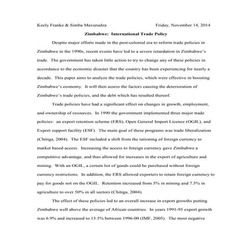 Zimbabwe int'l trade policy analysis
