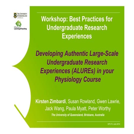 Workshop: Best practices for undergraduate research experiences