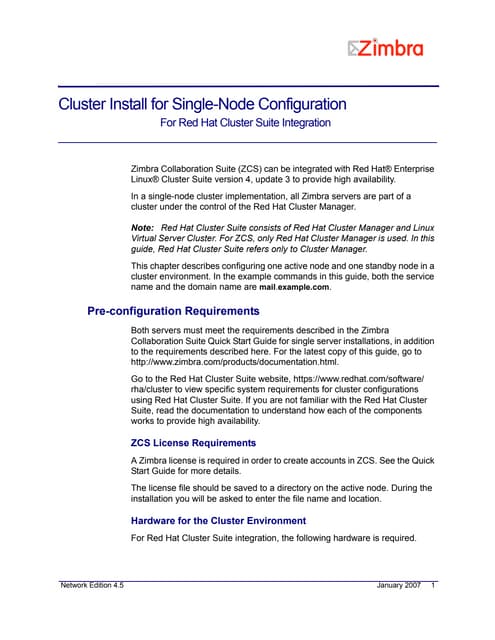 Zimbra Single Server Cluster Installation Guide