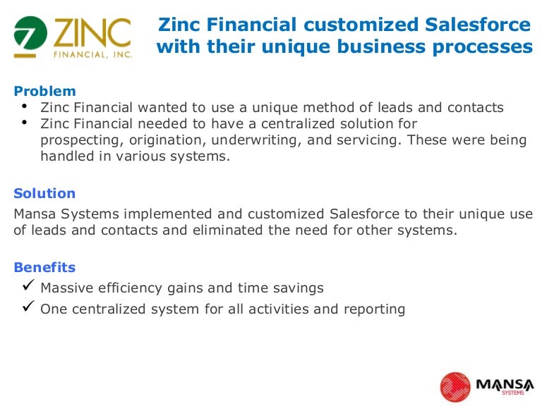 Zinc Financial Salesforce Customization