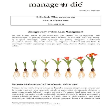 Zintegrowany system Lean Management - Manage or Die Collection of Inspiration