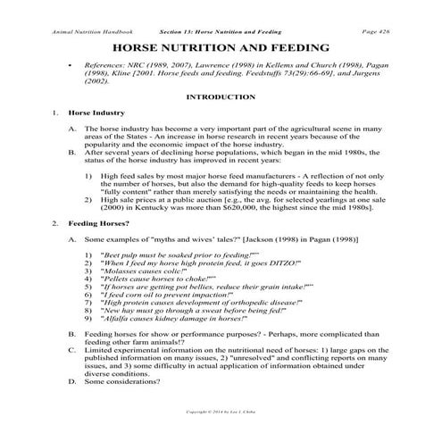 Horse nutrition and feeding