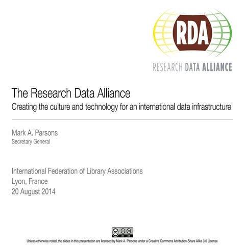 RDA Presentation to the International Federation of Library Associations
