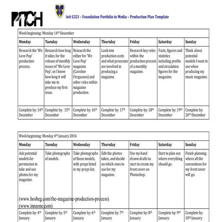 Zoe Hickson Production Plan