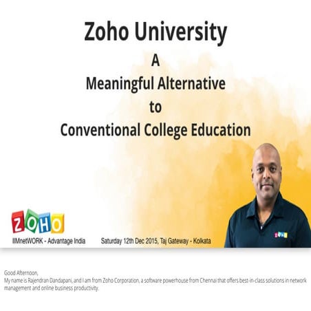 Zoho University - A Meaningful Alternative to conventional College Education
