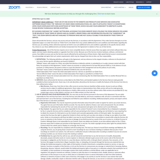Zoom terms of service   zoom