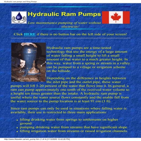 Hydraulic Ram Pumps and Sling Pumps | PDF