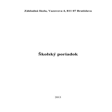 Školský poriadok ZŠ Vazovova 4 Bratislava