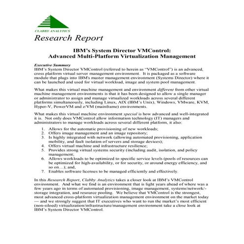 IBM’s System Director VMControl: Advanced Multi-Platform Virtualization Manag...