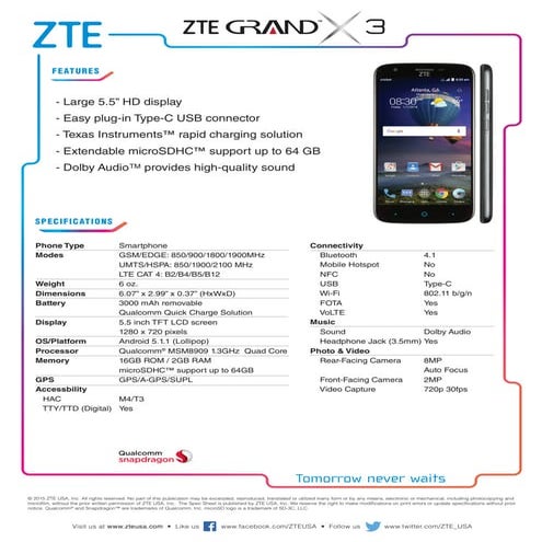 ZTE grand x 3 spec sheet