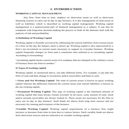 Zuvari  cements  working capital management