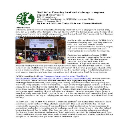 Seed Fairs: Fostering Local Seed Exchange to Support Regional Biodiversity