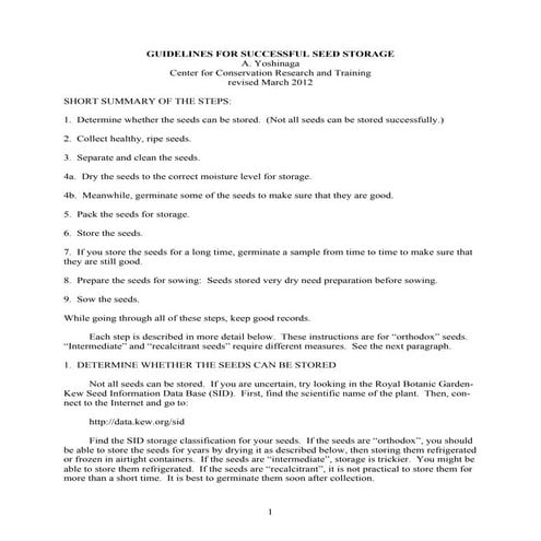 Guidelines for Successful Seed Storage
