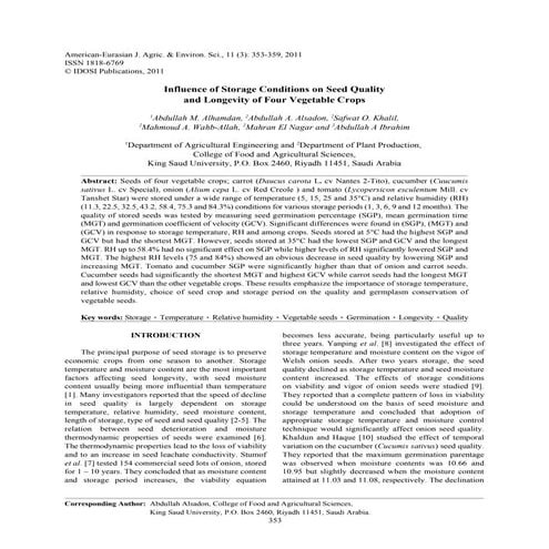 Influence of Storage Conditions on Seed Quality and Longevity of Four ...