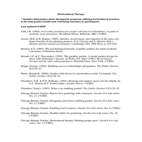 Horticultural Therapy Reading List ~ American Public Gardens Association