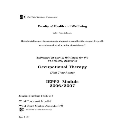 How Does Taking Part in a Community Allotment Group Affect the Everyday Lives