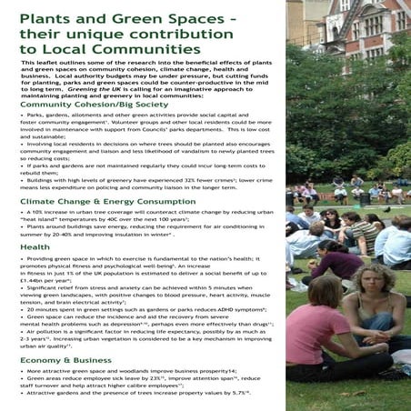 Plants and Green Spaces – their Unique Contribution to Local Communities