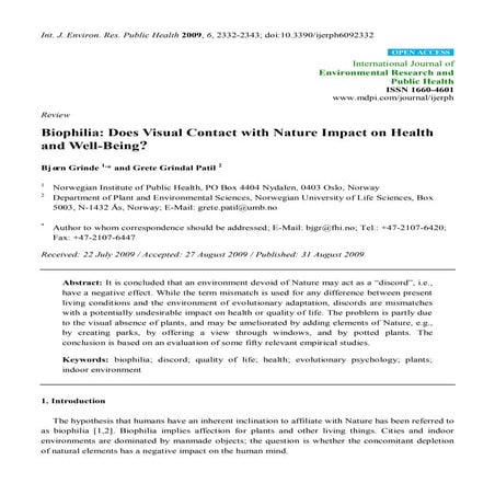 Biophilia: Does Visual Contact with Nature Impact on Health and Well-Being