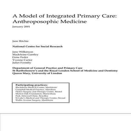 A Model of Integrated Primary Care: Anthroposophic Medicine ~ National Centre...