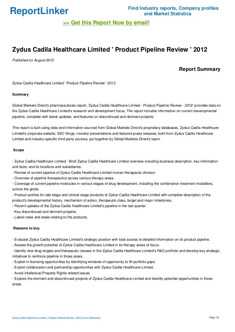 Zydus Cadila Healthcare Limited ' Product Pipeline Review ' 2012