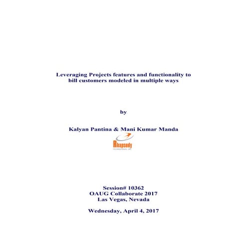 Leveraging projectsfeaturesandfunctionalitytobillcustomersmodeledinmultiplewa...