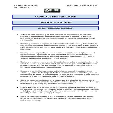 Criterios de evaluación cuarto de diversificación