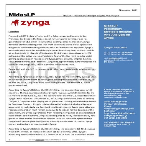Zynga Strategic Insights Report And Valuation Primer - MidasLP.com