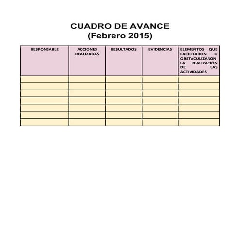 Cuadro de avance mes de febrero